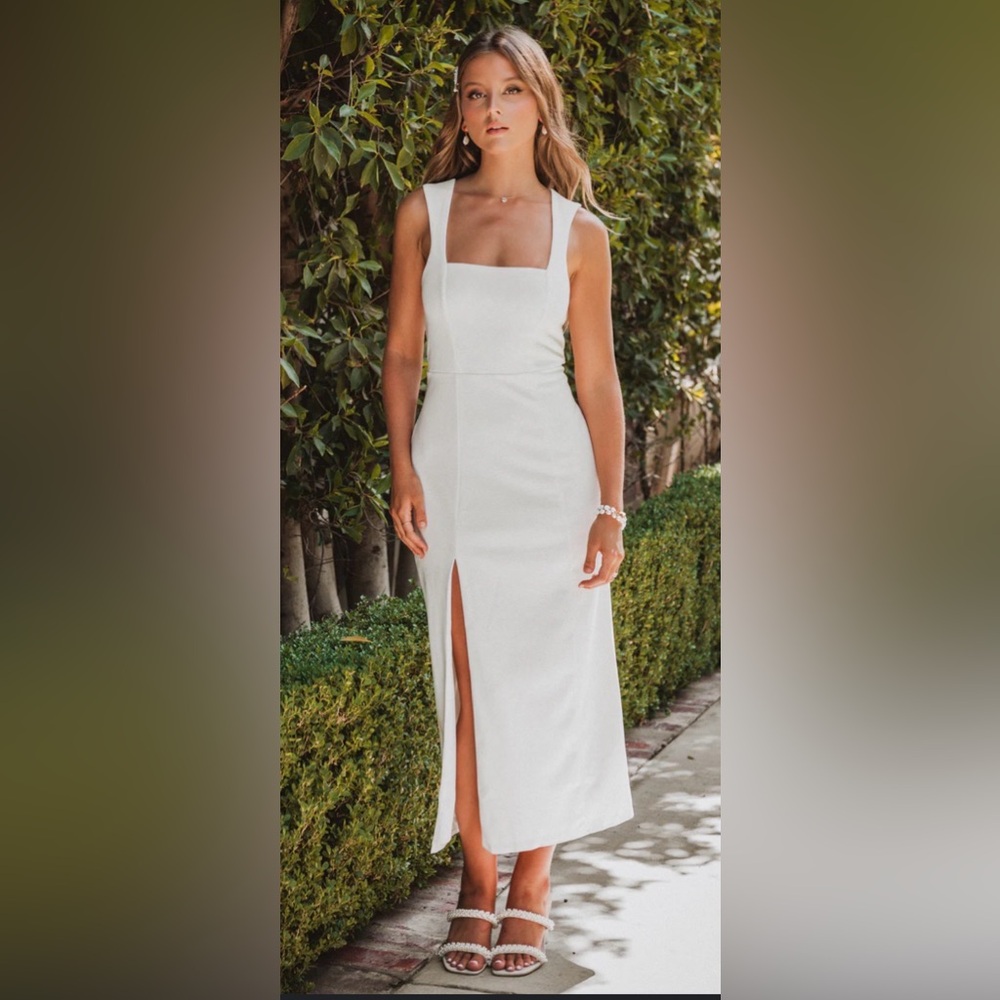 SHOW ME YOUR MUMU Eden Midi Dress in White Stretch Bridal Bridesmaid Dress